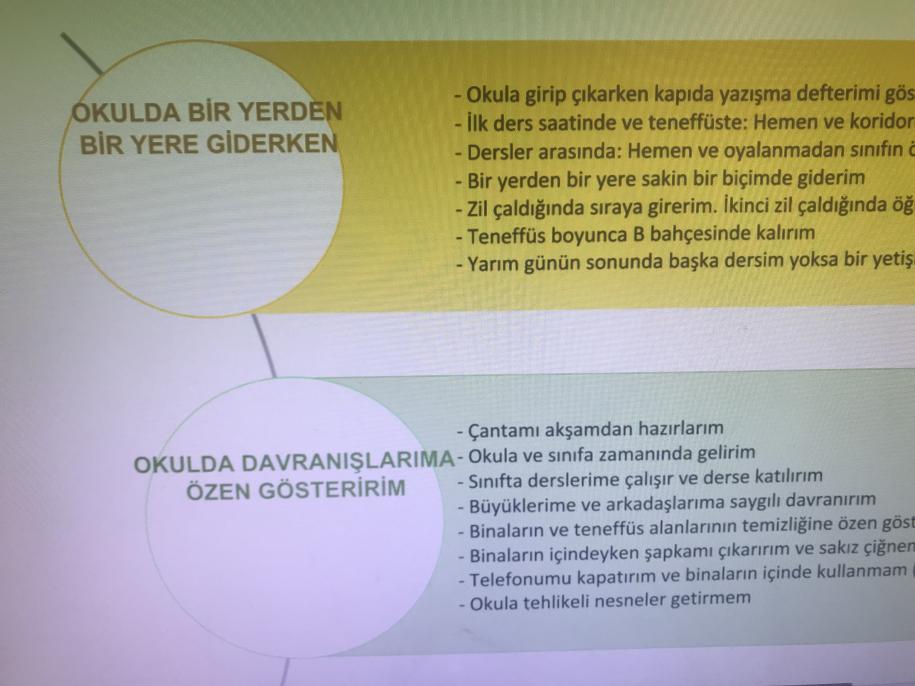 Un mémo des règles importantes du collège traduit en turc