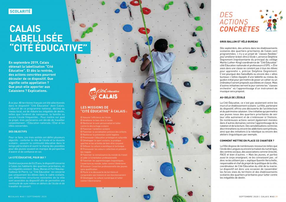 Calais labellisée  “Cité Éducative” - Calais Mag septembre 2020