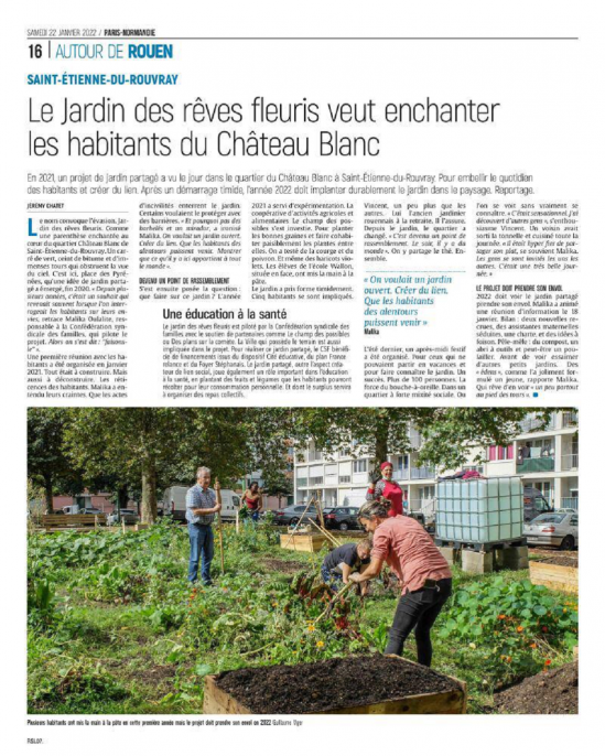 Article du Paris Normandie du 22 Janvier 2022 - Jardin partagé
